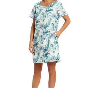 Tommy Bahama Island Breeze 100% Linen Ruffle Shift Dress Tropical Print Size XS